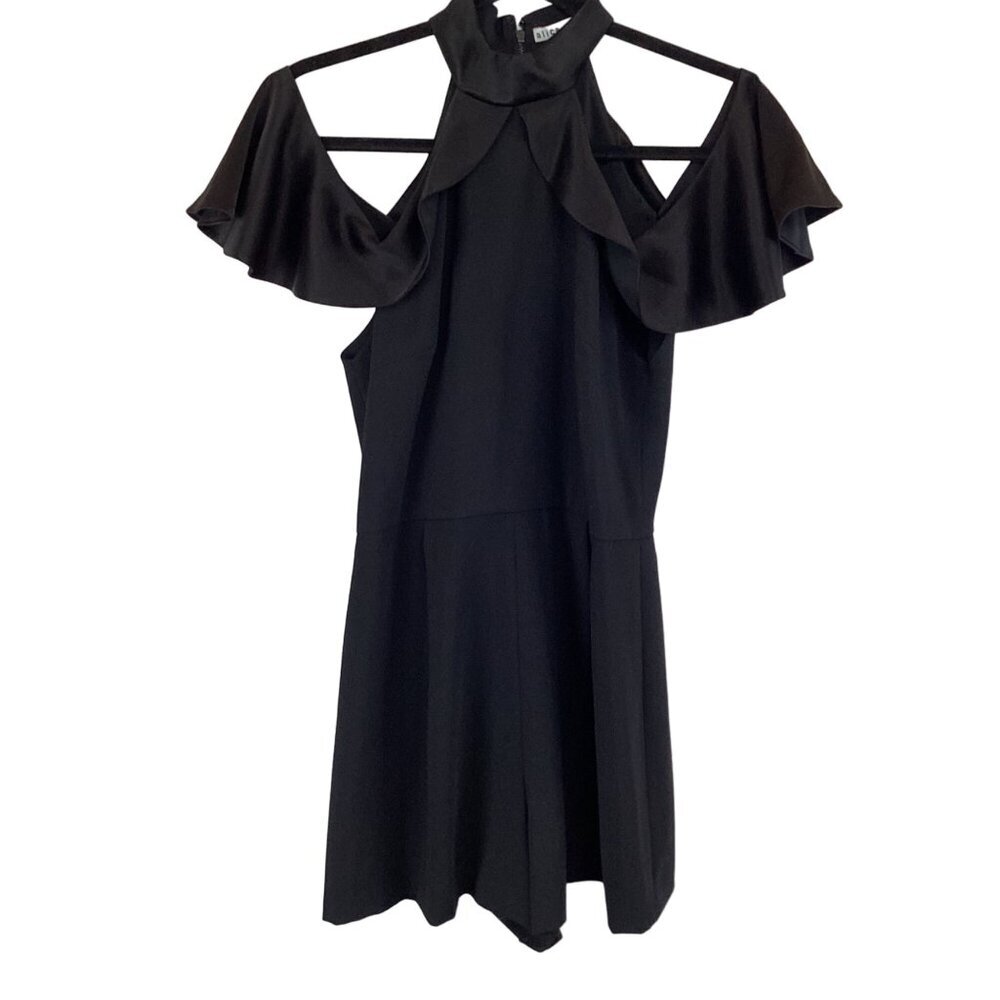 Alice + Olivia Black Cold Shoulder Ruffle Romper Size Small Luxurious‎